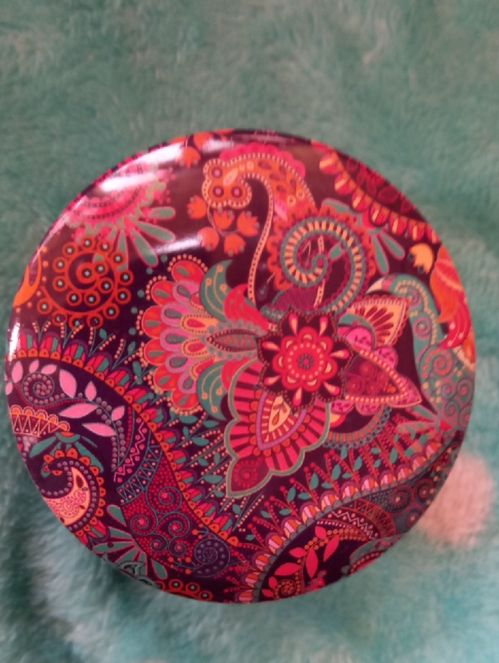 #4 - Scented Candle In Colorful Mandala Trinket Box - Green, Pink And Gold